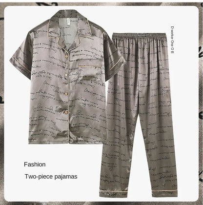 Fashion Summer Autumn 3 Piece Silk Men Pajamas Set Short Sleeve Shorts Oversize Homewear Lapel Collar Loungewear Pijamas for Man
