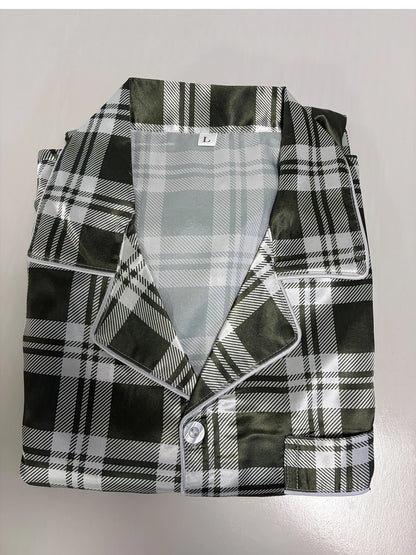 Men's Pj Satin Stripe Print Design Short Sleeve Pajama Set Soft Comfortable Sleepwear for Summer Lightweight Homewear Lougewear