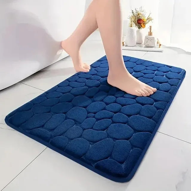 Bathroom Non Slip Mat Bath Mats Absorbent Doormat Carpet 3D Cobblestone Embossed Door Floor Mats Machine Washable Quick Drying