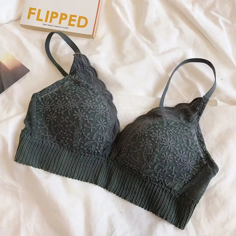 Lace Floral Embroidery Sexy Bra Comfortable Adjustable Women Underwear 3/4 Cup Wireless Girl Brassiere Bralette