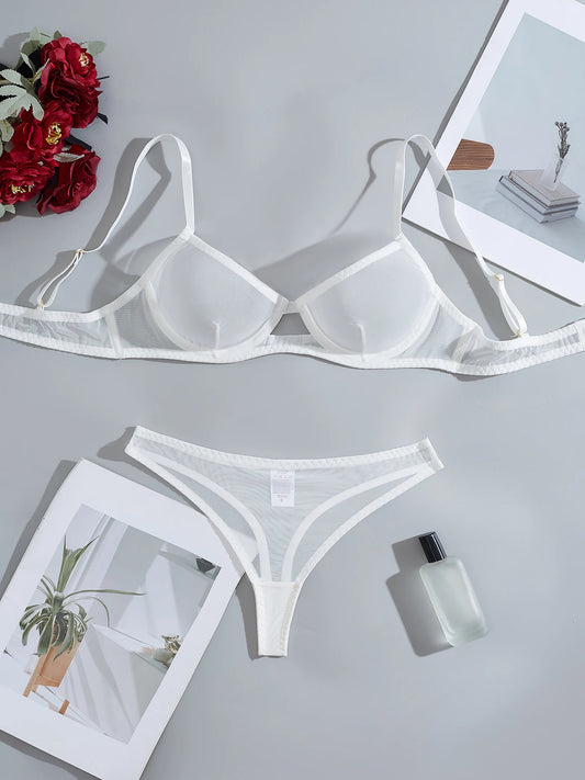Sensuell Spets Lingerie Set – Tunn Genomskinlig BH & Trosor, 3 Färger S–2XL