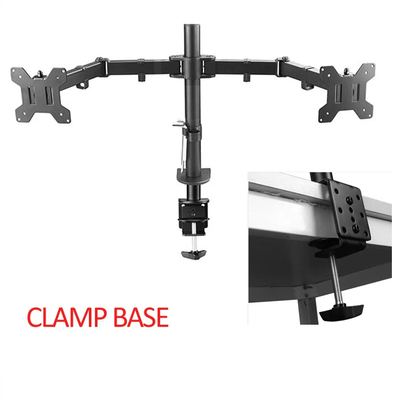 DL-MS02 Desktop Stand Full Motion 360 Degree Steel Dual Monitor Holder 10'-27' Clamp Base Monitor Mount Arm Loading 9.9kgs
