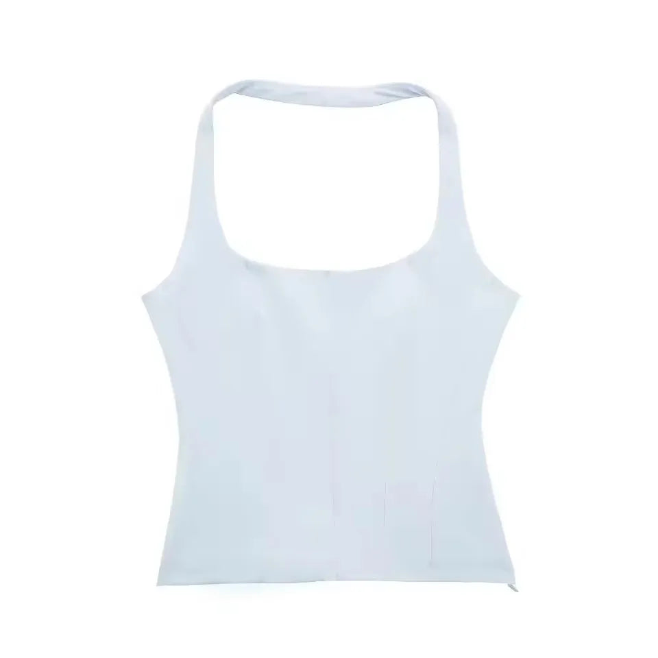 Dam Halterneck Crop Top – Fyrkantig Ringning, Slim Fit Backless Y2K Sommar, 3 Färger