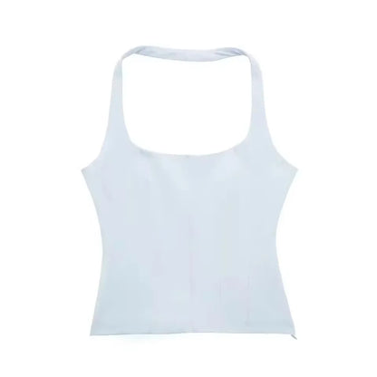 Dam Halterneck Crop Top – Fyrkantig Ringning, Slim Fit Backless Y2K Sommar, 3 Färger