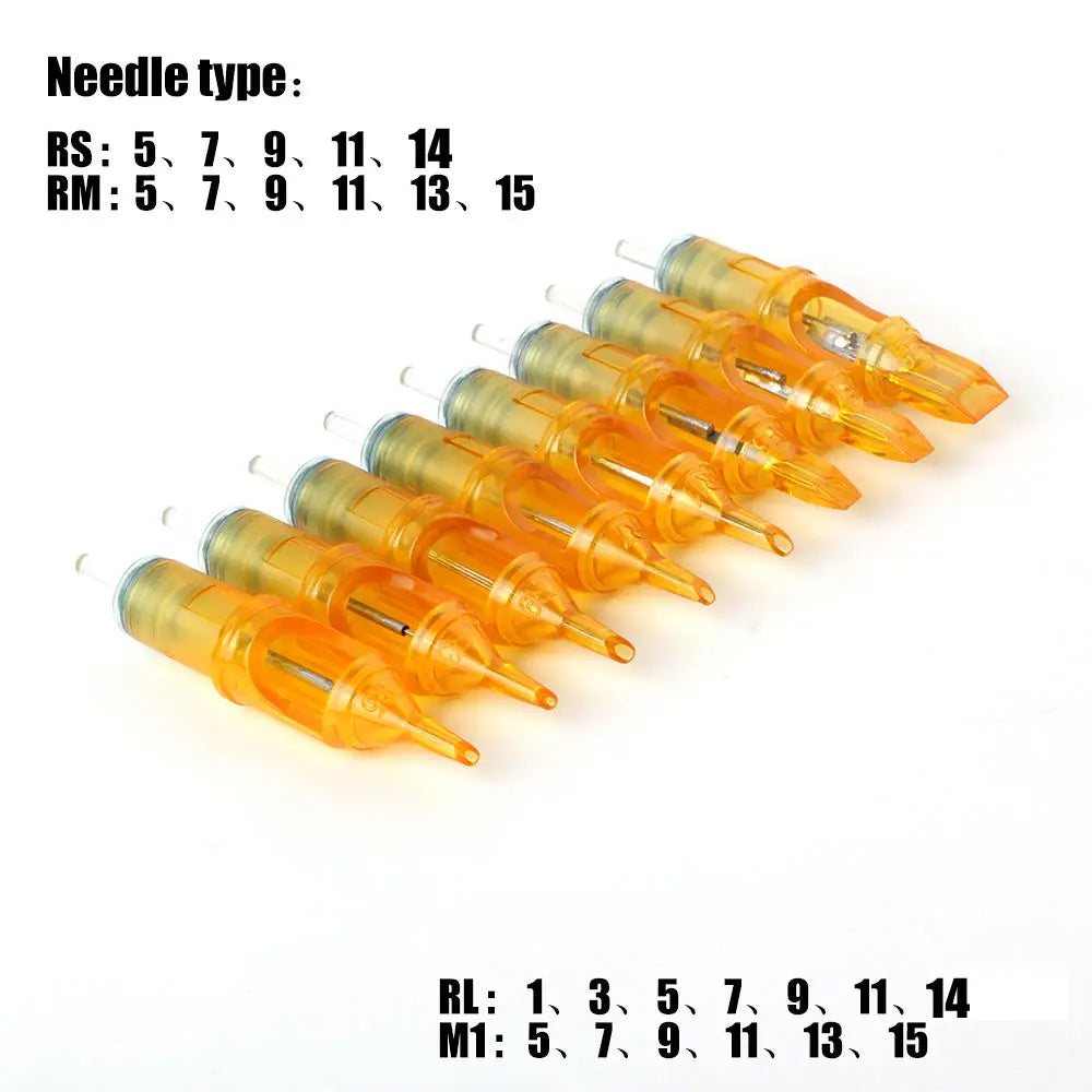 20pcs Yellow Dragonfly Tattoo Cartridge Needle 1 3 5 7 9 11 13 14 15 RL RM RS M1 For Tattoo Machine Pen Needle Accessories