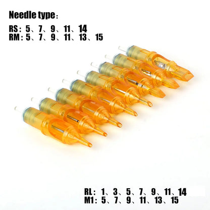 20pcs Yellow Dragonfly Tattoo Cartridge Needle 1 3 5 7 9 11 13 14 15 RL RM RS M1 For Tattoo Machine Pen Needle Accessories