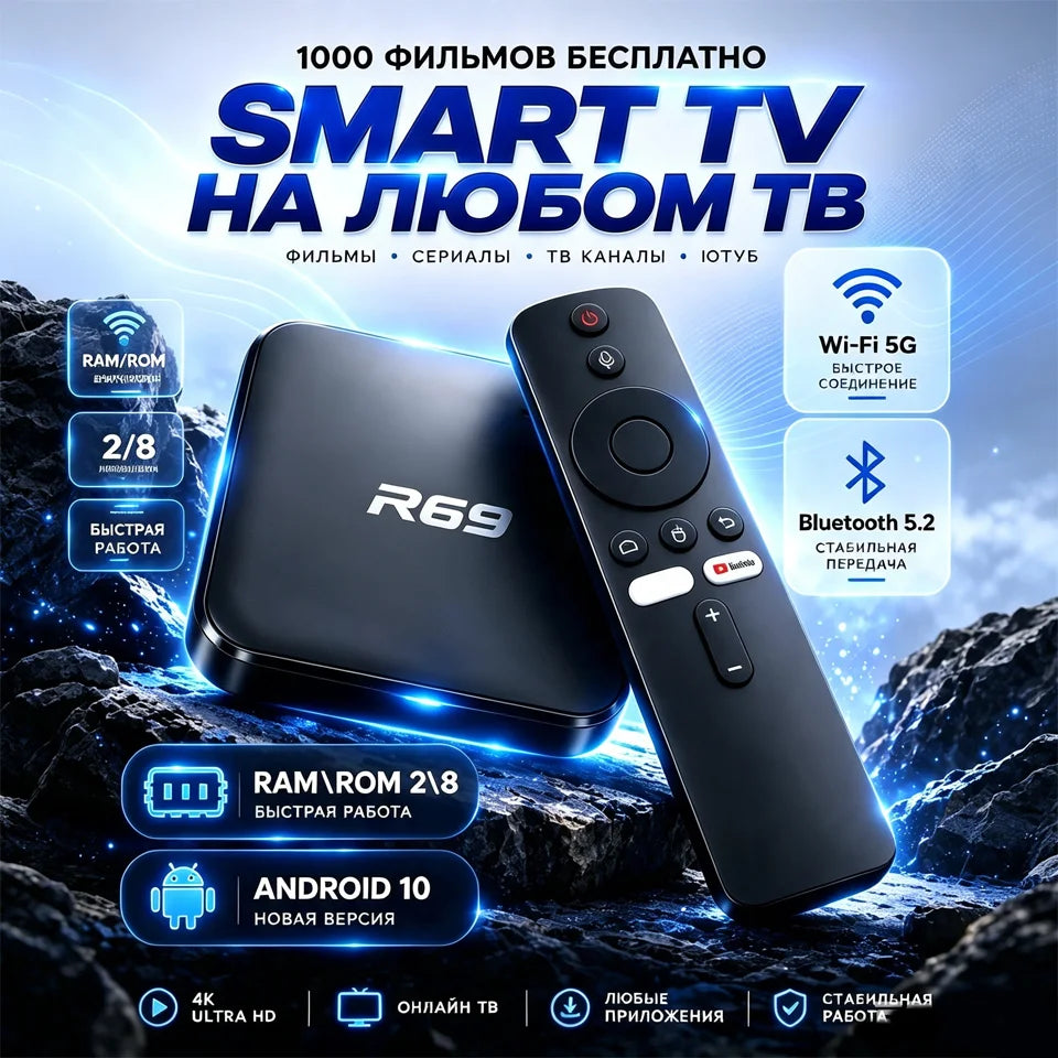 New 2026 Global Android 14.0 TV Box R69-1 Support 4K RK3518 Bluetooth 5.0 WIFI 6 RAM 8GB ROM 128GB Multi Language Smart TV BOX