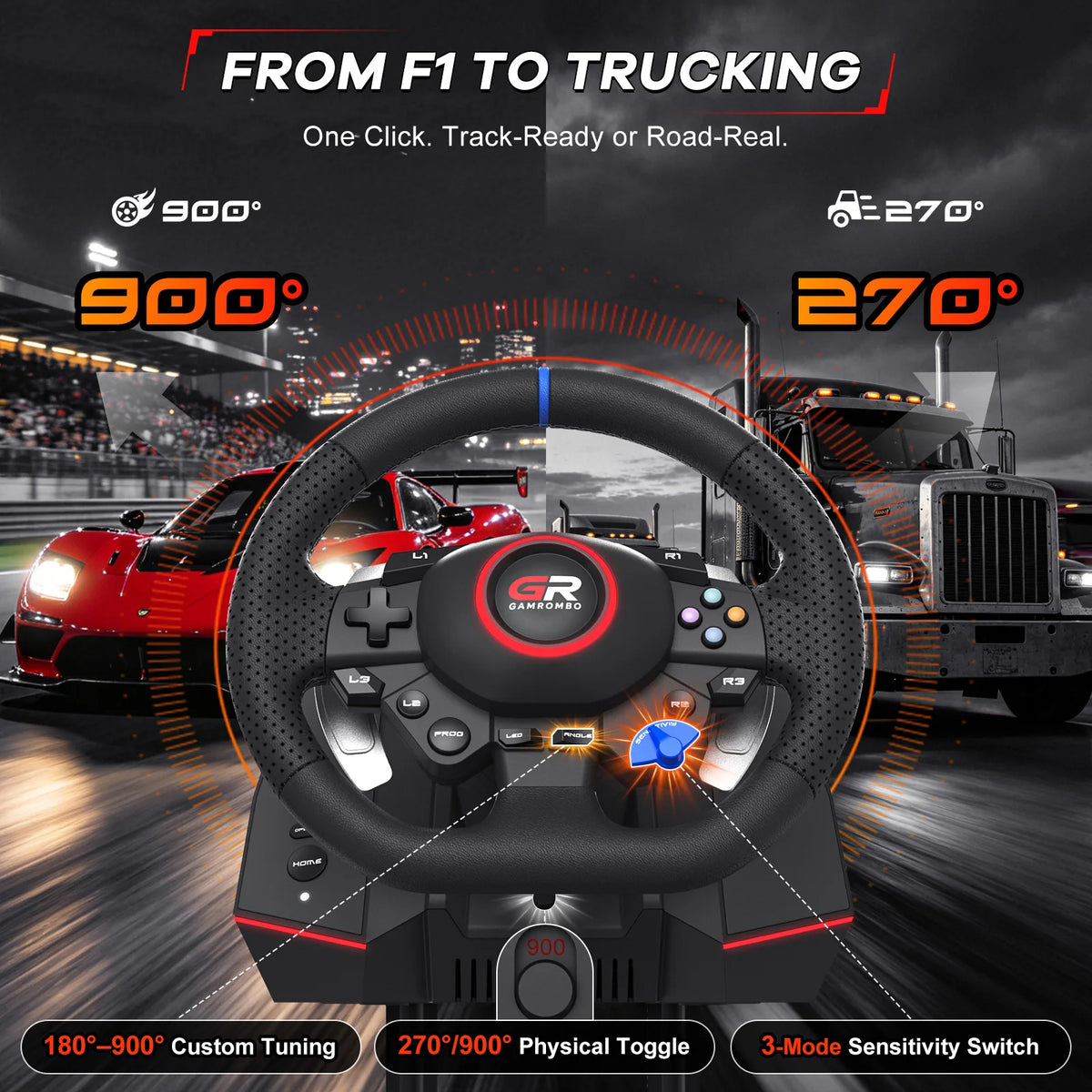 Game Steering Wheel For PS5/PS4/PC Leather 28mm Adjustable 270°-900°Wheels RGB Hall Effect Macro Linear 3Pedals Racing Simulator