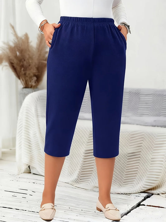 Dam Plus Size 7/8-Byxor 2026 – Enfärgad Casual Fickor Stretch Vår/Sommar 1XL–5XL