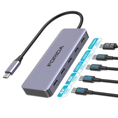 FORIDA USB-C Hub 10Gbps – Dubbel 4K@60Hz HDMI USB 3.2 Gen2 PD 100W 5 Portar Aluminium MacBook Pro Laptop iPad Roséguld Grå