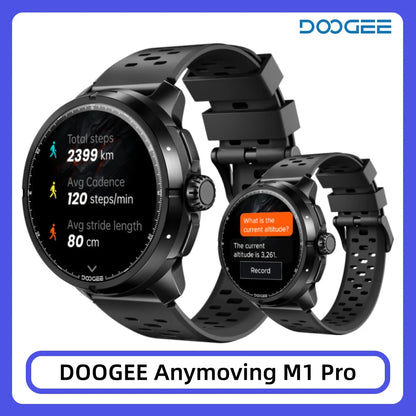 DOOGEE ANYMOVING M1 PRO Smart Watch 1.5" AMOLED Dual Band GPS Smart Watch with Offline Maps 170+ Sports Modes Fitness Watch 15-Day Battery AI Voice Assistant 5ATM Waterproof Outdoor GPS Watch