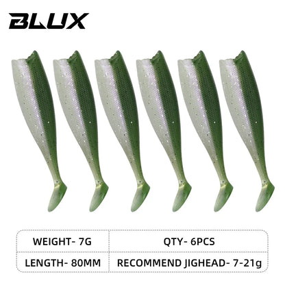 BLUX BLOD SHAD 80mm 105mm Soft Fishing Lure Jighead Black Tail Minnow Artificial Silicone Bait Saltwater Sea Bass Swimbait Gear