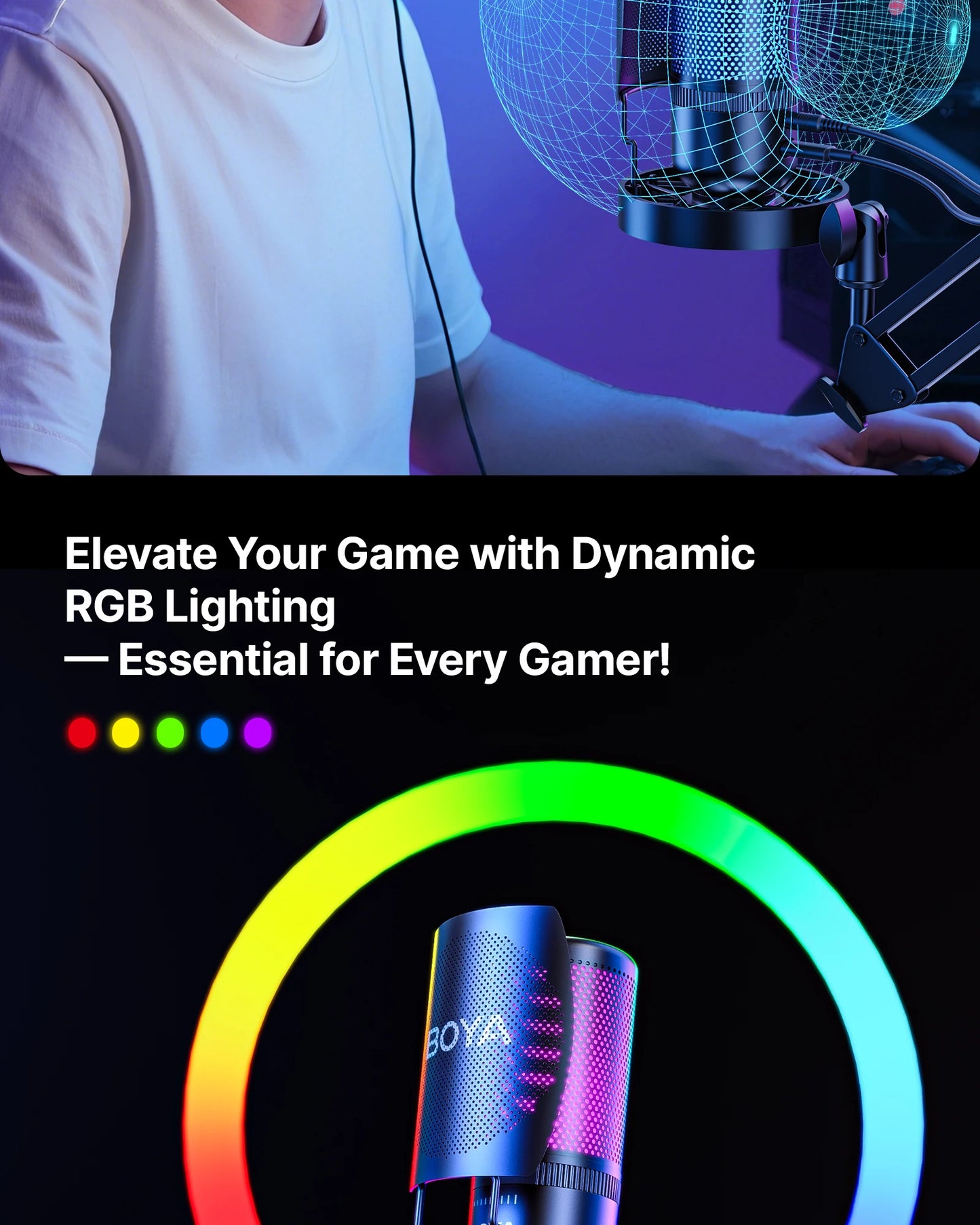 BOYA K3 USB Dektop Microphone with Noise Cancellation/Gain/RGB for Podcasting Live Streaming on iPhone Smartphone/PS4,5/Mac/PC