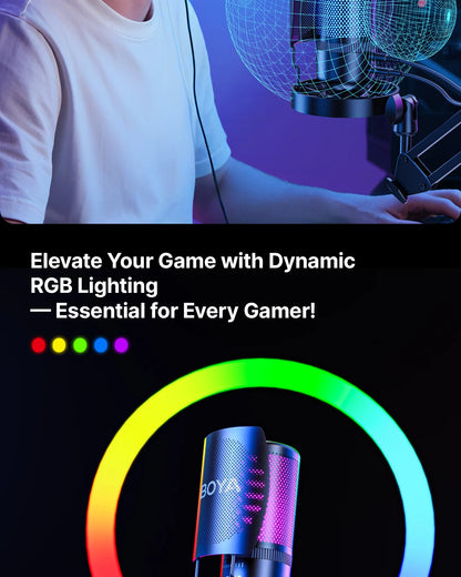 BOYA K3 USB Dektop Microphone with Noise Cancellation/Gain/RGB for Podcasting Live Streaming on iPhone Smartphone/PS4,5/Mac/PC