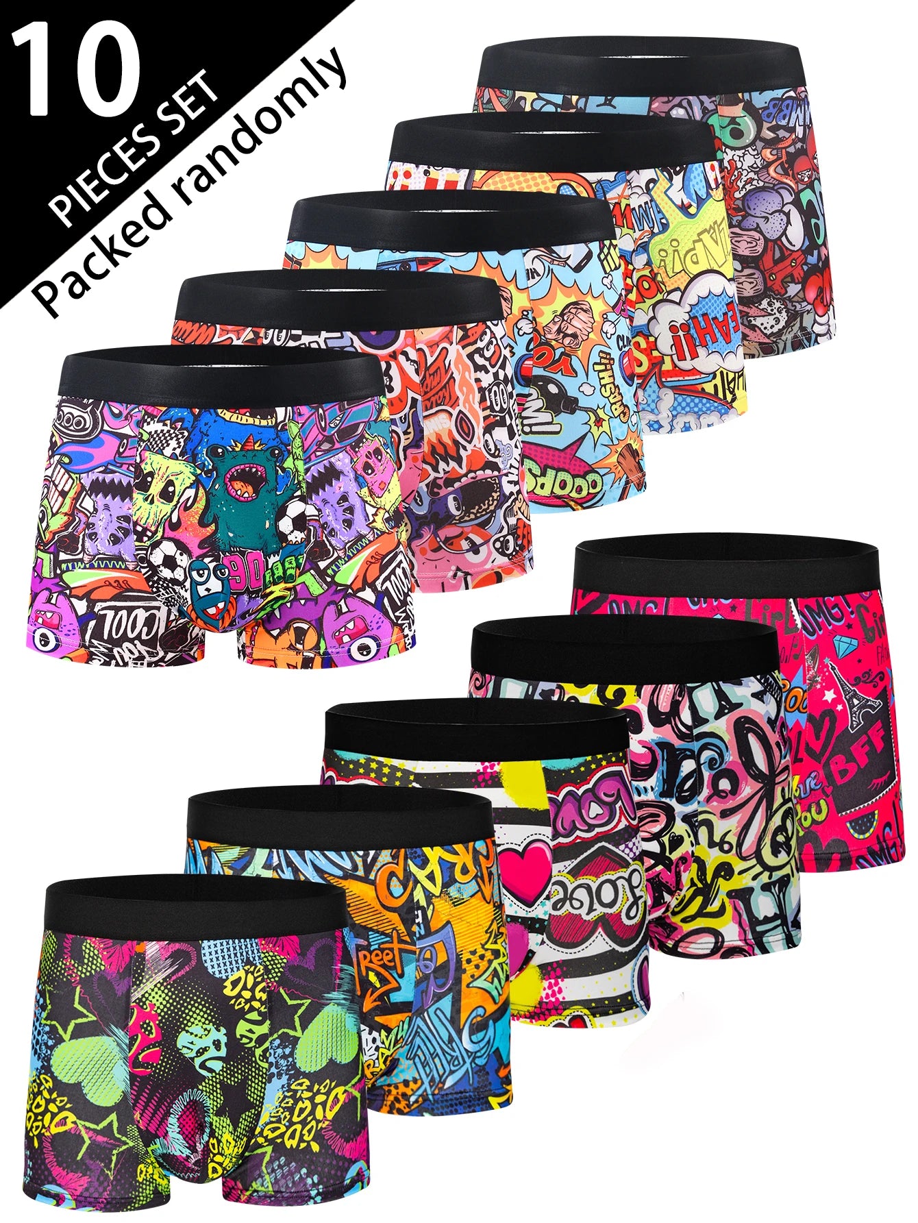 Herr Boxershorts 10-pack – Trendiga Mjuka Tryckta Casual, S–XXL