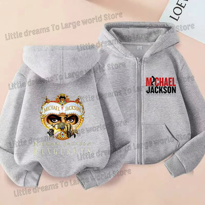 Michael Jackson Thin Long Sleeve Zipper Jacket Boys Hooded Clothes Autumn Spring Singer MJ Zip Up Streetwear with Pocket Tops