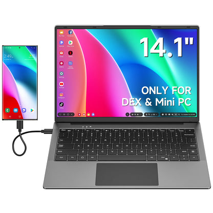 Dopesplay 14.1inch Lapdock Monitor with Keyboard & Battery for Samsung DeX S24 Z Fold 6 Note20 1200P Screen Extender For Mini PC