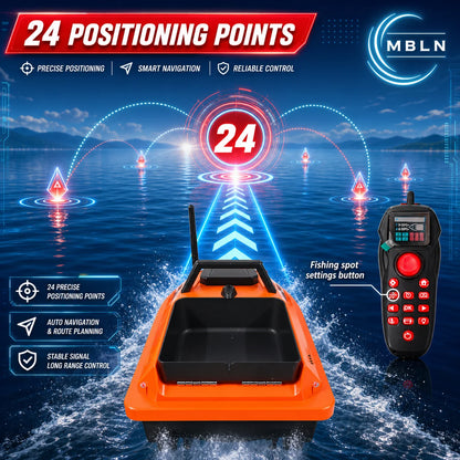 MBLN GPS RC Baitbåt – 500m Räckvidd, 1,5kg Hink, GPS-navigering & Autohåll