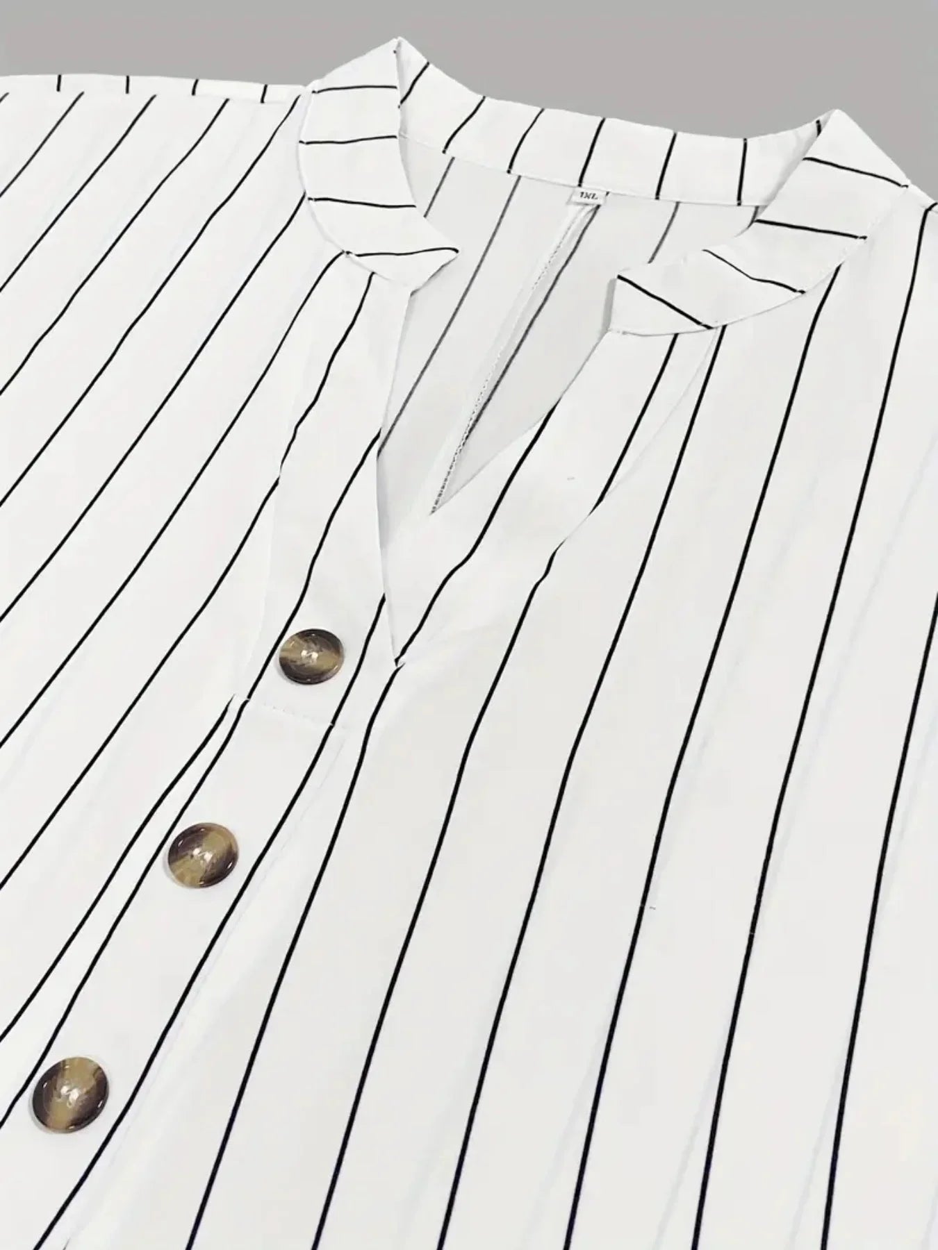 Gadinus White Plus Size Striped Blouse Women V Neck Button Front Short Sleeve Loose Fit Casual Shirt Tunic Top