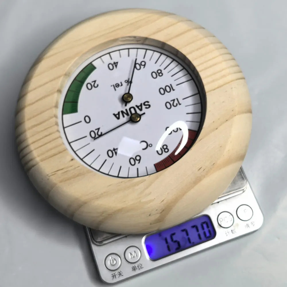 Bastutermometer & Hygrometer i Massivt Trä – Väggmonterad, 15×15 cm, 20–120°C