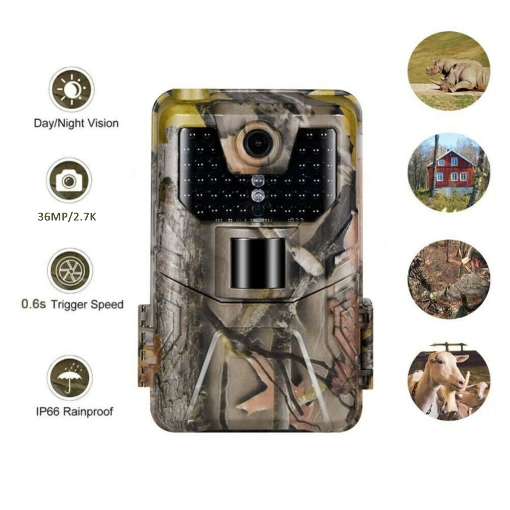 36MP 2.7K Trail Camera Wireless Night Vision Photo Trap 940nm Low Glow Infrared Hunting Cam HC900A for Wildlife Surveillance