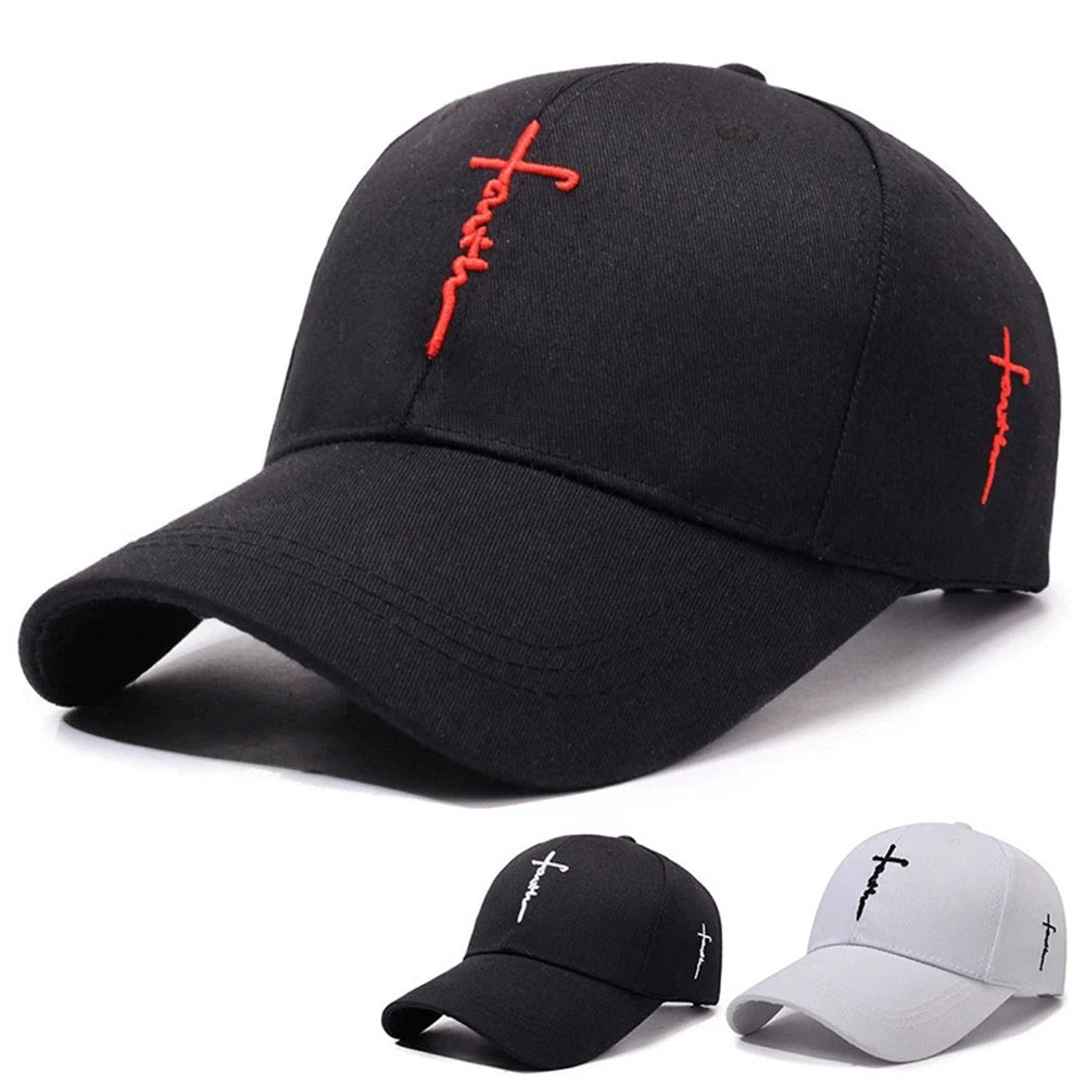 Casual Baseball Cap with English Cross Embroidery Adjustable Hat for Men Women Teens