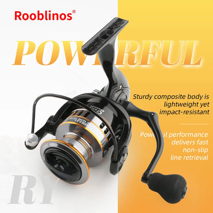 ROOBLINOS RY Spinningrulle 5.2:1 – Mjukt EVA-handtag Nylon Hav & Sötvatten, Storlek 1000–7000