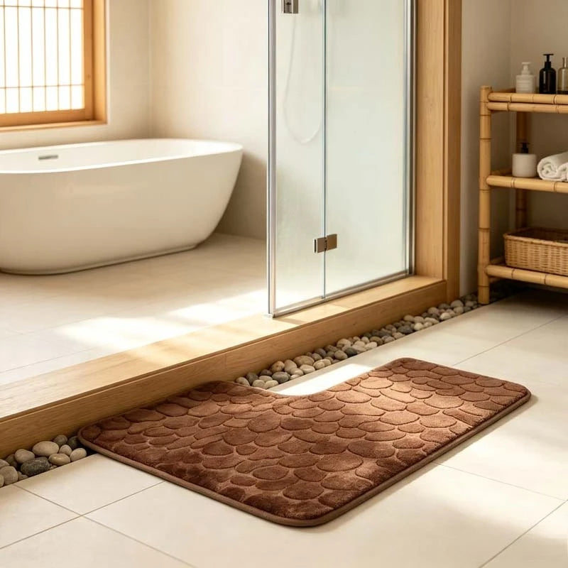80x80cm New L-shaped Bath Mat Cobblestone Memory Foam Super Absorbent Non-Slip Corner Mat for Bathroom Shower Toilet Home Decor