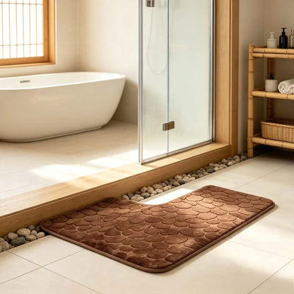 80x80cm New L-shaped Bath Mat Cobblestone Memory Foam Super Absorbent Non-Slip Corner Mat for Bathroom Shower Toilet Home Decor