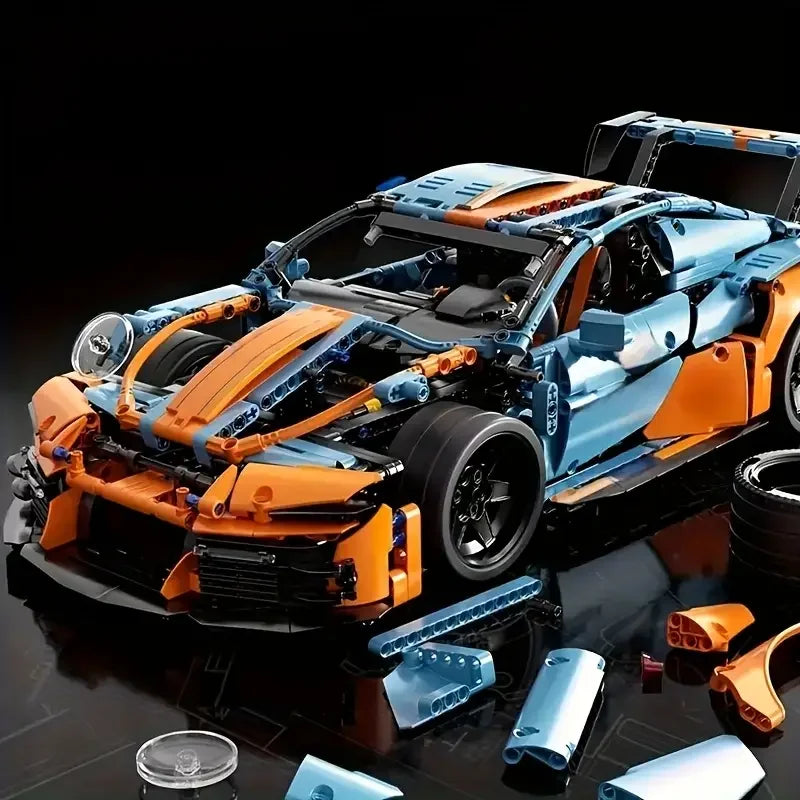 Blå bil byggstenar 1210 delar, avancerad racingmodell