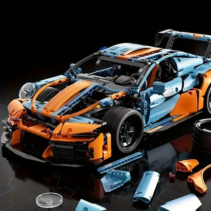 Blå bil byggstenar 1210 delar, avancerad racingmodell