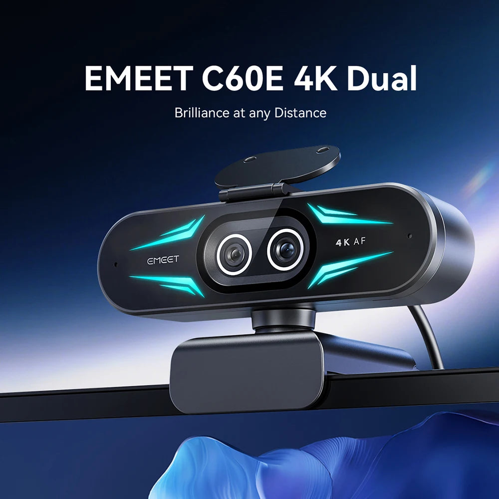 4K Webcam 1080P 60fps Web Camera EMEET C60E 4K Binocular USB Camera With RGB Light for Streaming/Gamer Video Camera for Computer