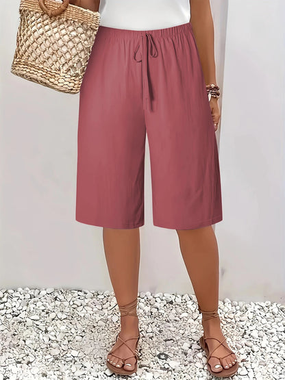 Dam Wide Leg Byxor Knälång – Elastisk Midja Dragsko Casual Vår/Sommar, 5 Färger S–XXL