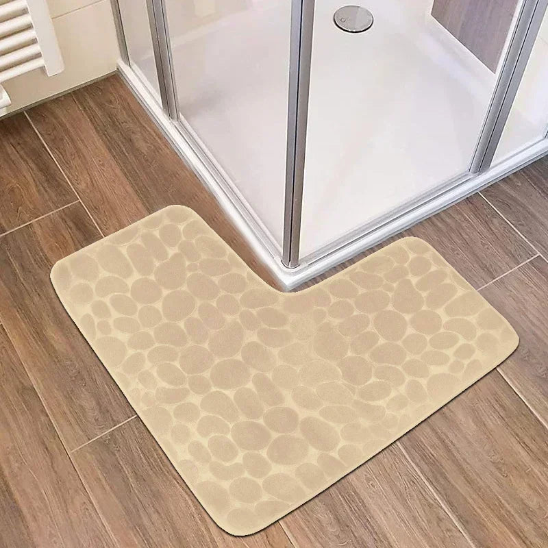 80x80cm New L-shaped Bath Mat Cobblestone Memory Foam Super Absorbent Non-Slip Corner Mat for Bathroom Shower Toilet Home Decor