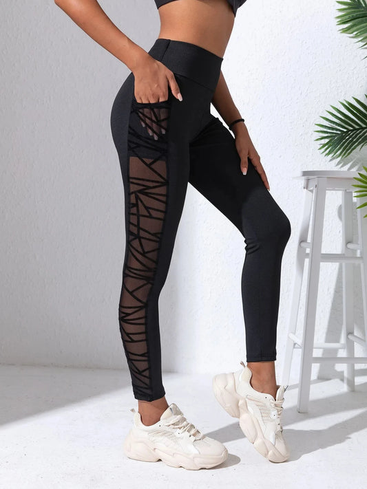 Dam Yoga Leggings 2026 – Sidnät Mesh Patchwork Hög Midja Gym Fitness Sport Ankellängd S–XL