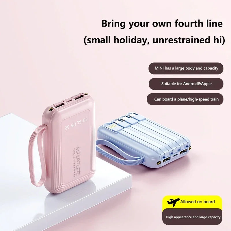 VIVO New 50000mAh Capacity Power Bank Fast Charging Mini 4 Cables Portable External Battery Type C For iPhone Samsung Android