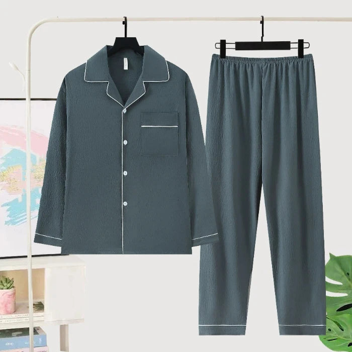 Herr Pyjamas Set Lyx Oversized – Långärmad Enfargad Mjuk Plus Size Höst 2026, 10 Färger L–5XL