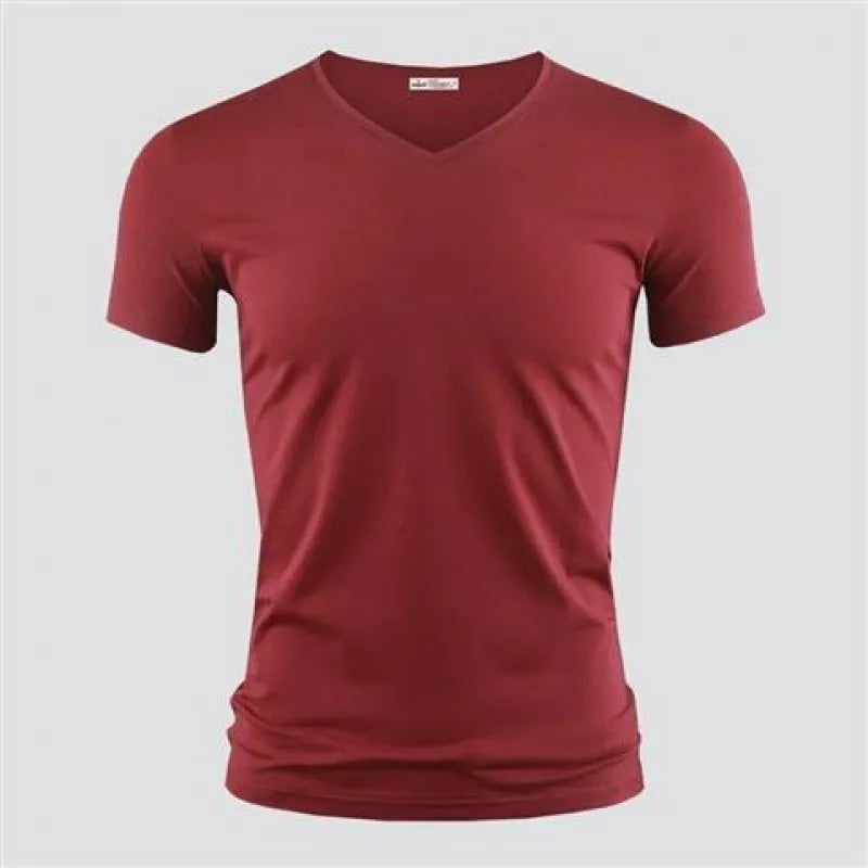 2026 Men's T Shirt Pure Color V Collar Short Sleeved Tops Tees Men T-Shirt Black Tights Man T-Shirts Fitness For Male Clothes