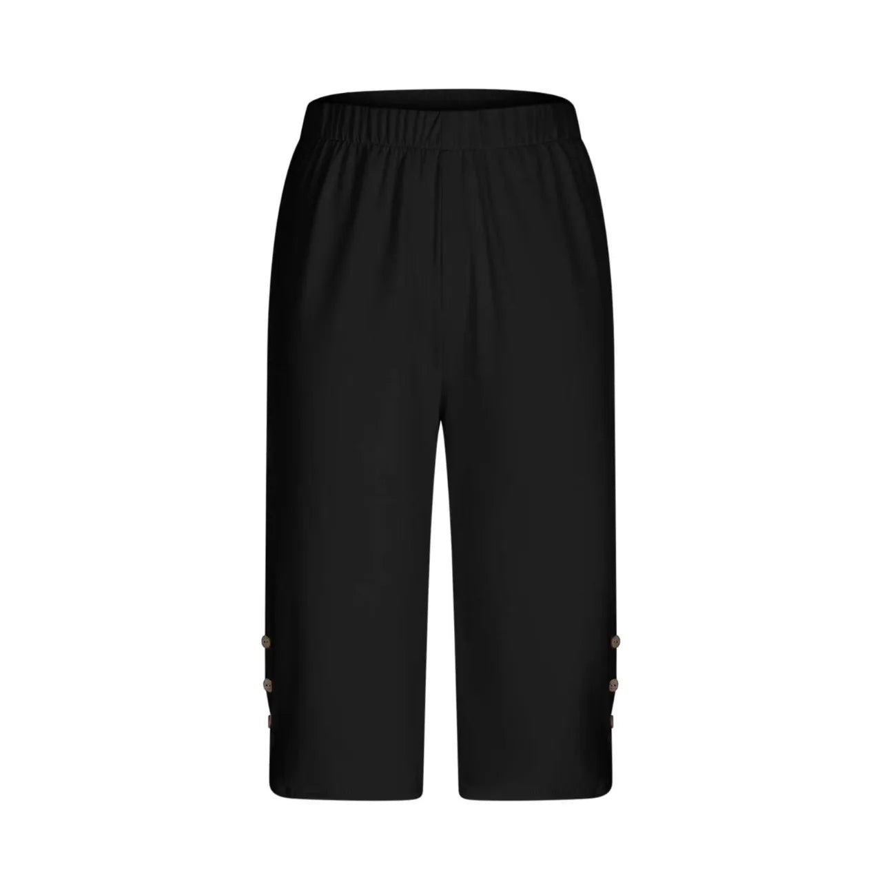 High-Waisted Elastic Seven-Foot Pants Women's Mid-Calf Trousers Base Layer Clothing with Button Detail