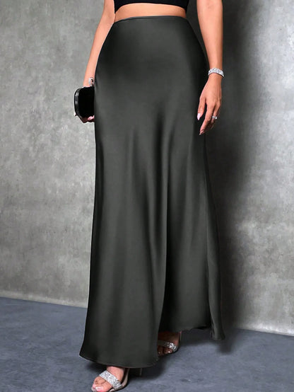 Solid Color High-Waisted Elegant Satin Skirt, Women's Plus-Size Skirt, Suitable for Spring, Summer, and Autumn