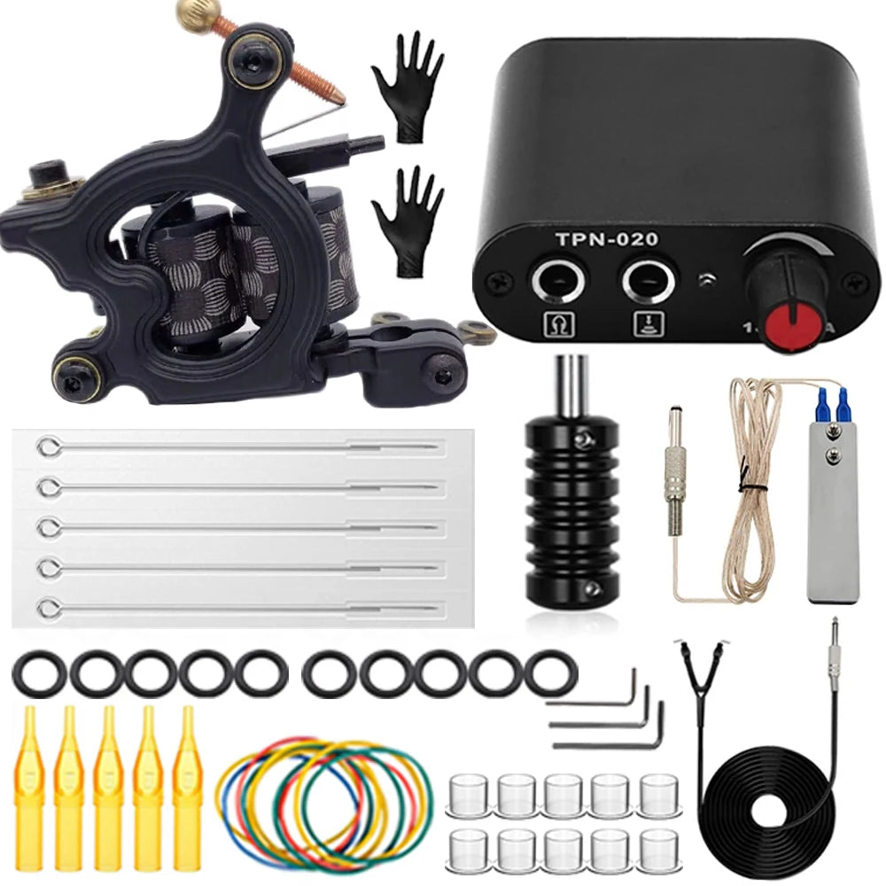 Coils Tattoo Machine Kit Power Supply with Tattoo Needles Ink Accessories Set for Tattoo Body Art Tool Permanent Makeup Kit