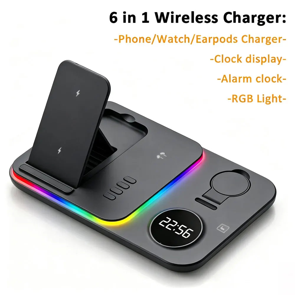 4 in 1 Wireless Charger Alarm Clock Stand For Samsung S26 S25 Galaxy Watch 8 7 6 5 Active 2 Buds4 Pro 3/2 Fast Charging Station