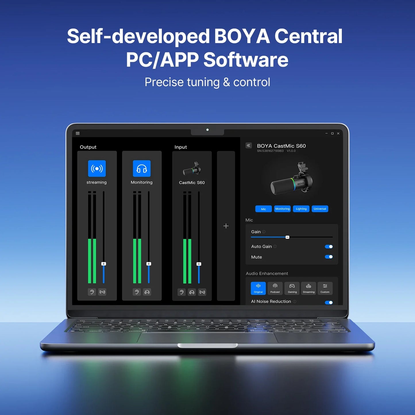 BOYA CastMic S60 USB/XLR Dynamic Microphone with RGB for Gaming, Streaming, Podcasts Studio Grade 4 in 1 Support Phone PC Laptop