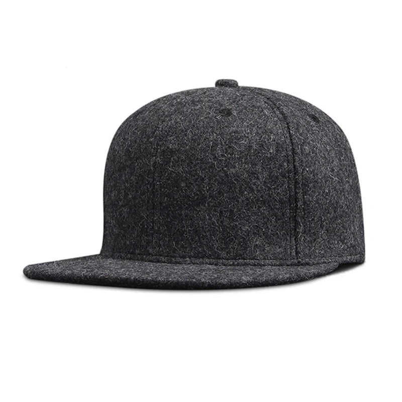 Woolen Winter Full Closed Fitted Cap Hat New York Size Trucker Men Bill Hip Hop Solid Baseball Blank Flat Visor Brim Era
