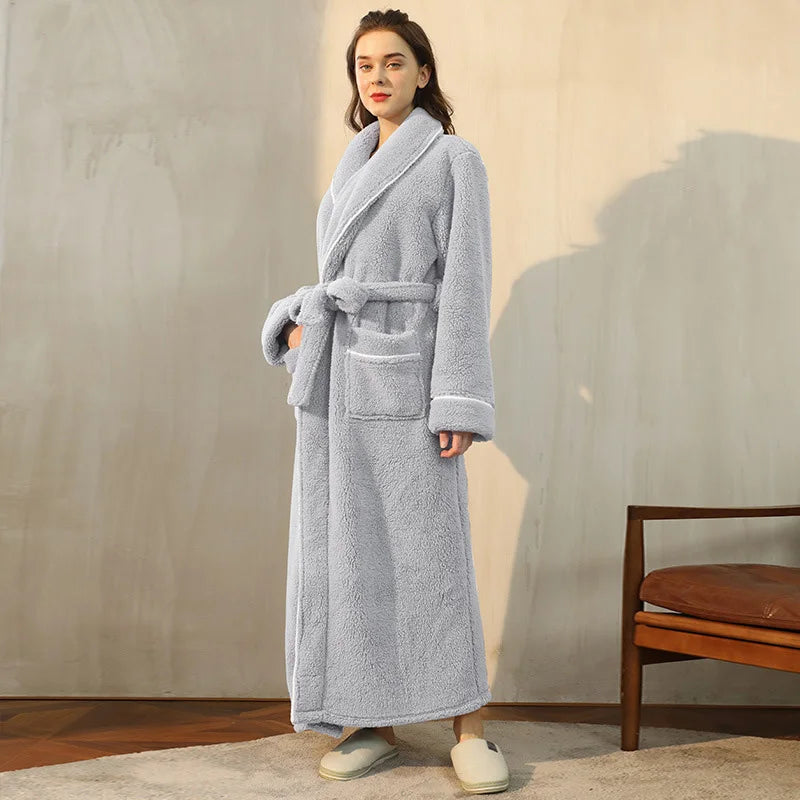 Female Autumn and Winter Warm Long Flannel Thick Couple Bath Bathrobes Men Women Pajamas Shower Robe Bath Towels For Adults
