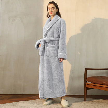 Female Autumn and Winter Warm Long Flannel Thick Couple Bath Bathrobes Men Women Pajamas Shower Robe Bath Towels For Adults