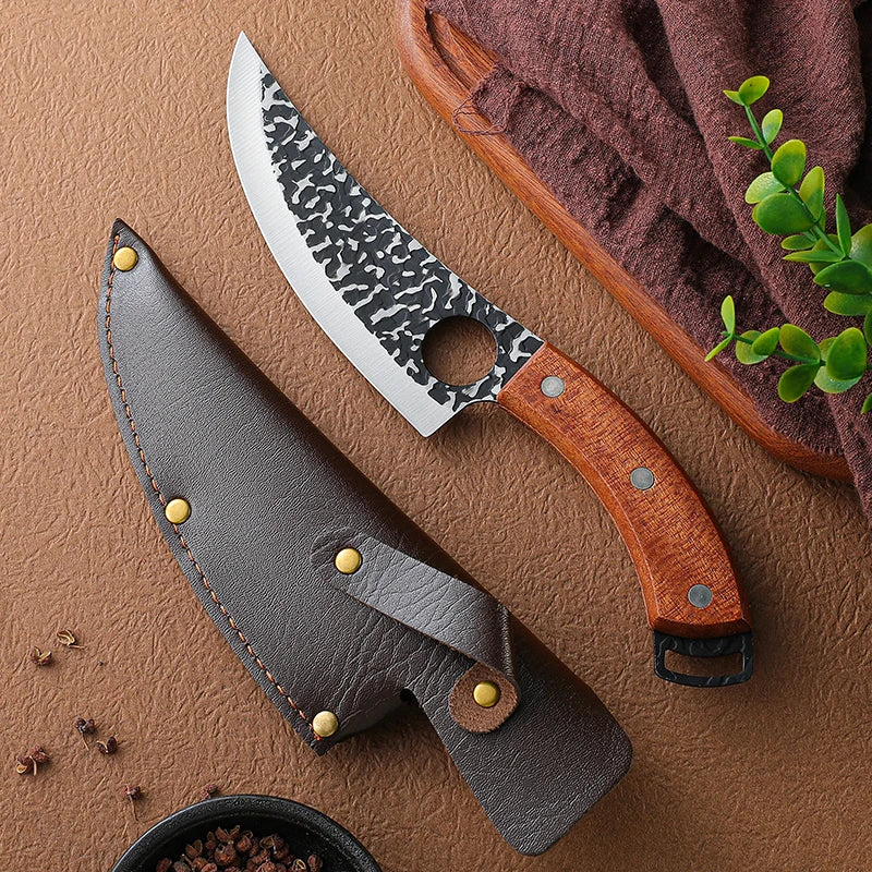Handsmitt Kockkniv Professionell – Urbeningskniv Slaktarkniv Rostfritt Stål Kök, Valfritt med Bryne/Knivskydd
