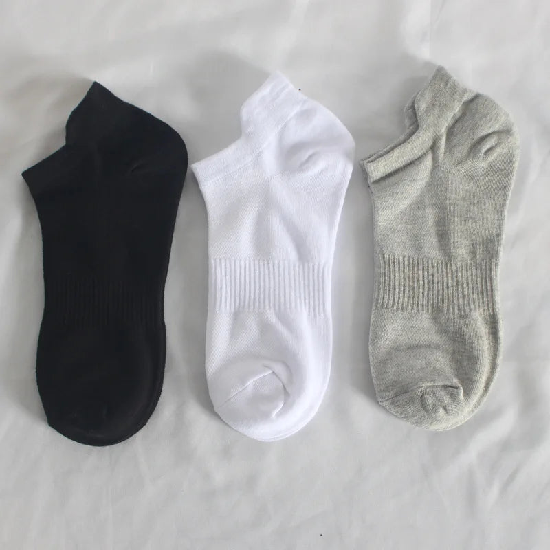 10 Pairs 100% Cotton Men Socks Summer Thin Breathable Socks High Quality No Show Boat Socks Black White Gray Short For Students