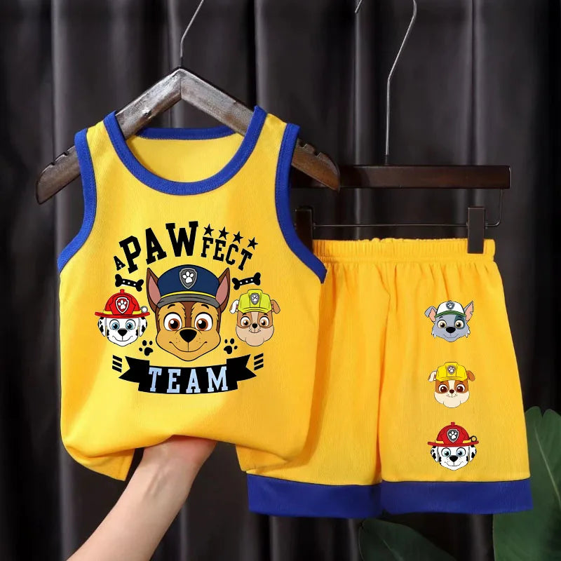 PAW Patrol Boys Basketball Clothes Sets Summer Kids Casual Vest and Shorts Two Piece Suit Breathable Comfy Mesh Child Outfits