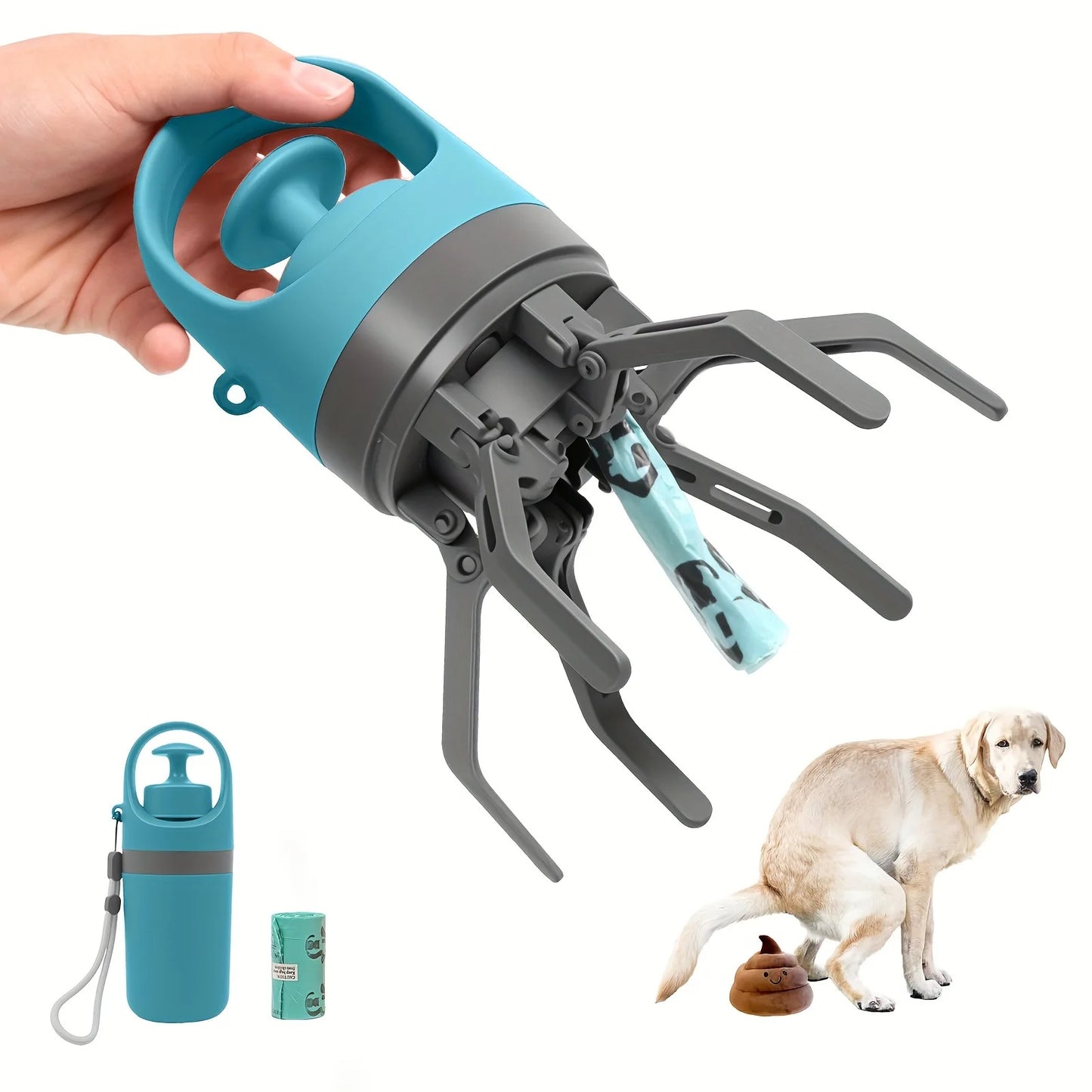 Portable Dog Pooper Scooper Waste Pick-up Outdoor Cleaner Builtin Garbage Bag Handheld Poop Grabber No Touch Design for Pet Use